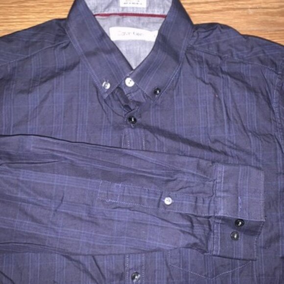 Calvin Klein Small Long Sleeve Button Down Mens Shirt Blue Check Design - Picture 1 of 8